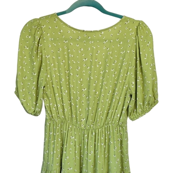 LUSH Sz S Tiered Ruffle Babydoll Mini Dress Ditsy Celery NWOT - Picture 9 of 10